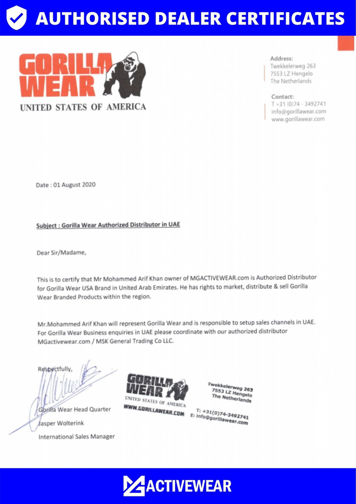 Authorized Dealer Certificate for Gorilla Wear